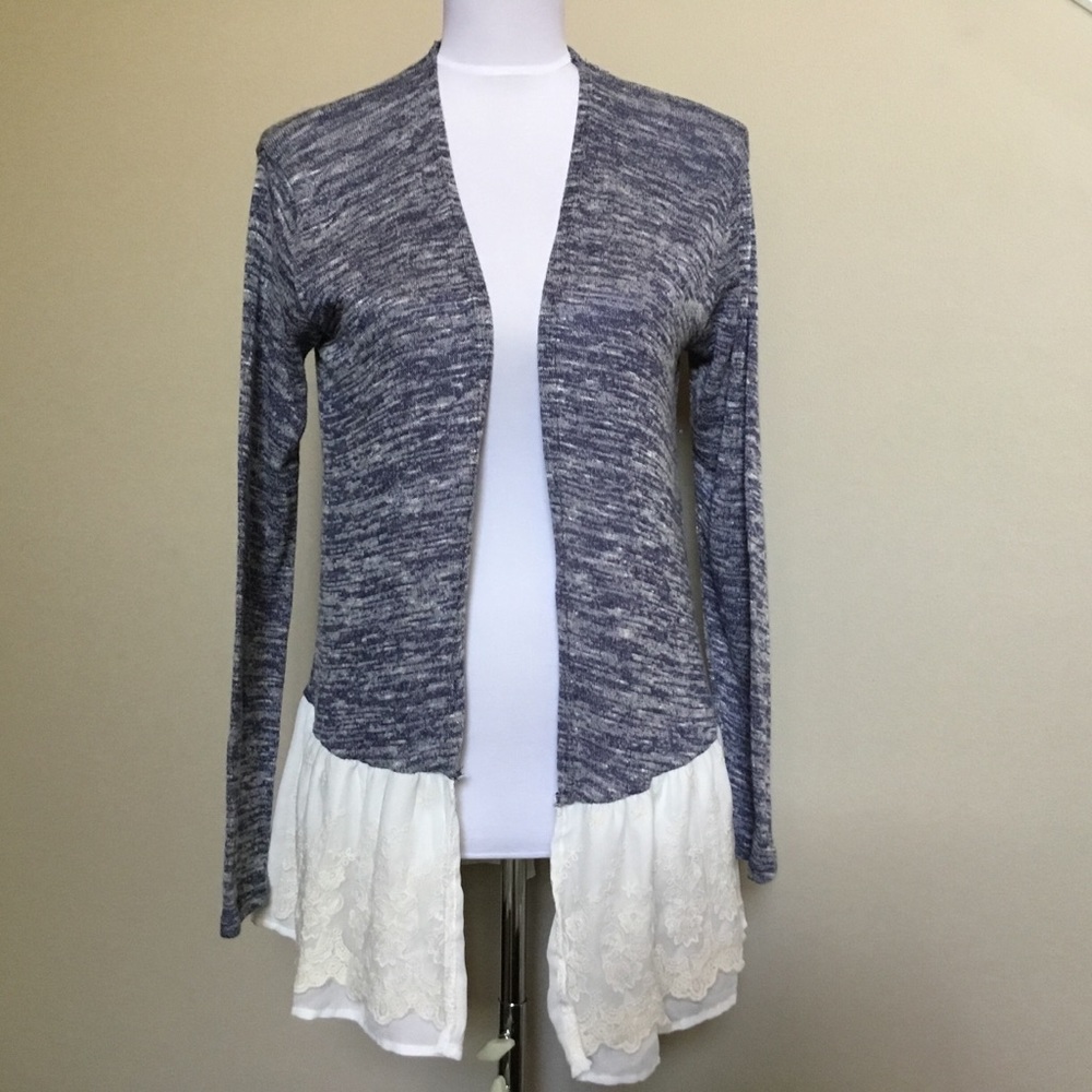 ALTAR'D STATE navy Soft knit Cardigan lace trim S